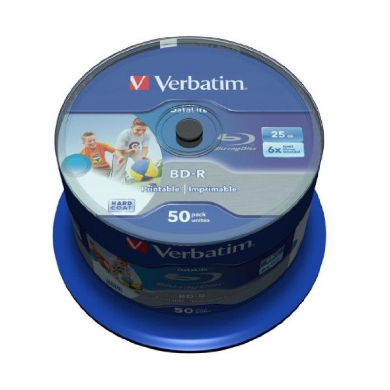 BD-R 25GB Verbatim 6x DATALIFE Inkjet white HTL 50er Cakebox 43812
