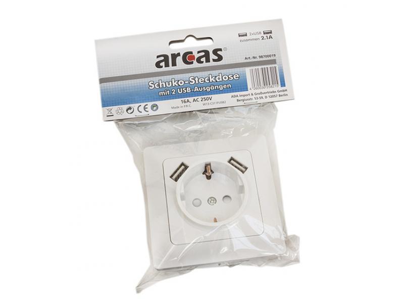 Arcas Schuko-Wall Socket + 2x USB (98700019)