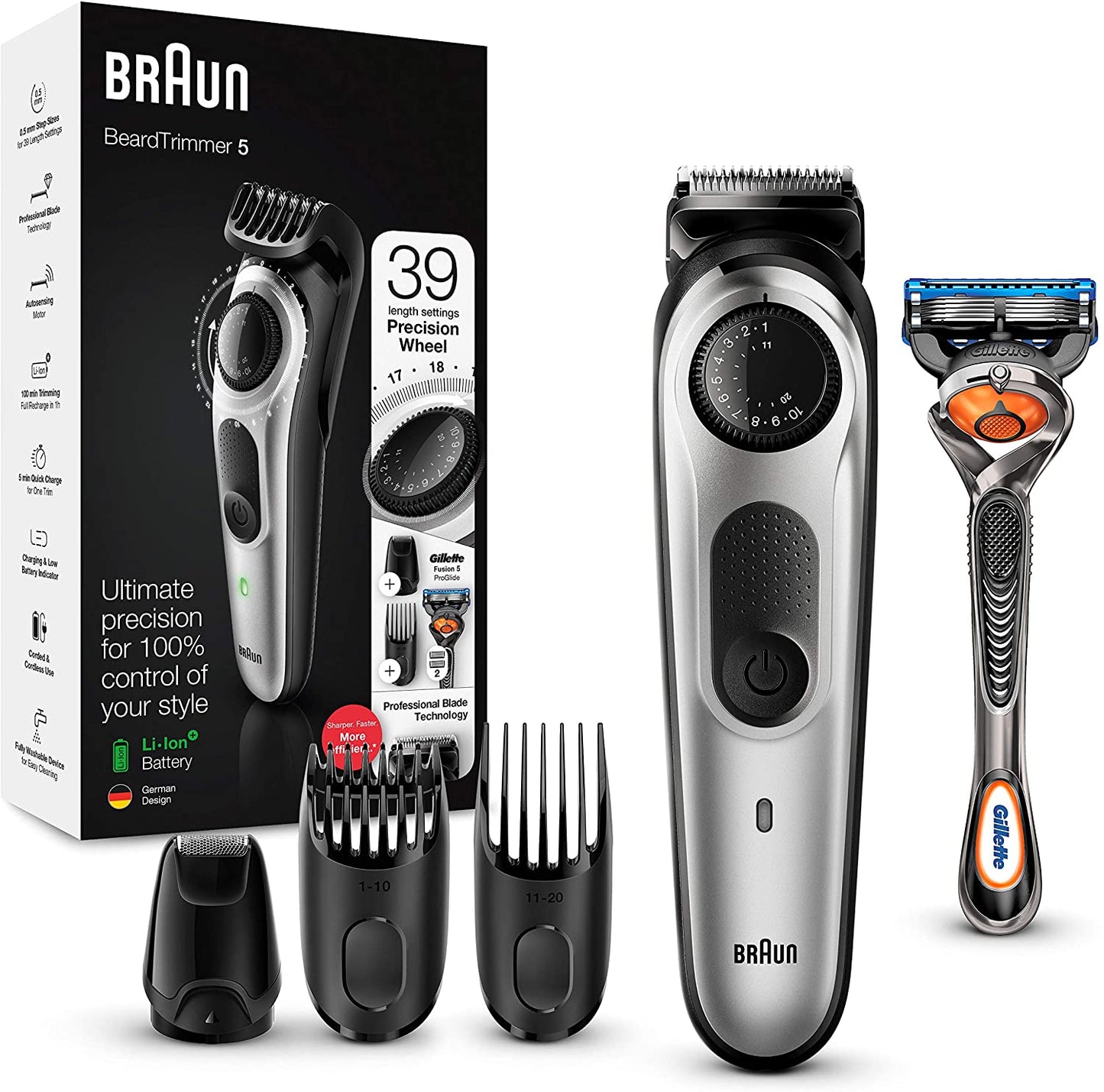 BRAUN Beard Trimmer with Gillette Fusion5 BT5265 silver