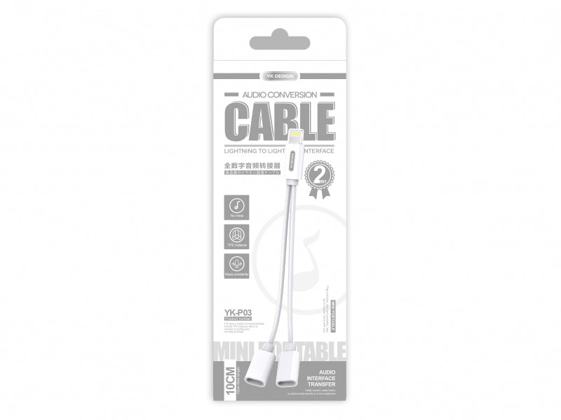 YK-Design 2in1 Digital Audio Conversion Cable YK-P03 Lightning (White)