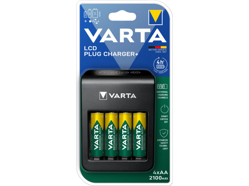 Varta Akku Universal Ladegerät. LCD Plug Charger inkl. Akkus. 4x Mignon. AA