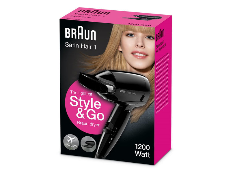 Braun Satin Hair 1 Dryer Style & Go Black BRHD130E