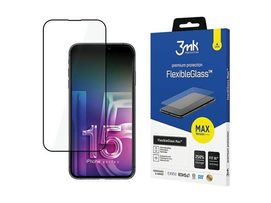 3MK FlexibleGlass Max iPhone 15 Plus black Hybrid Glass w. Reinforced Edges