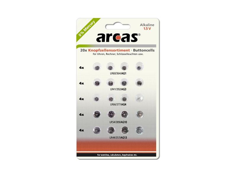 Battery Arcas Button Cells Set AG1-AG13 0% Mercury/Hg (20 pcs.)
