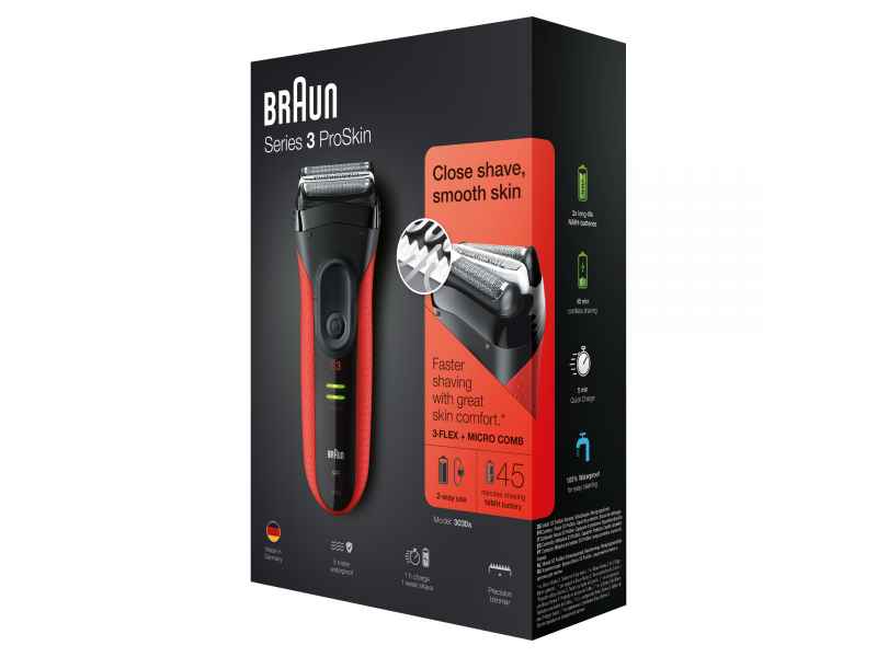 Braun Series 3 3030s men\'s shaver Foil shaver Trimmer Black/Red