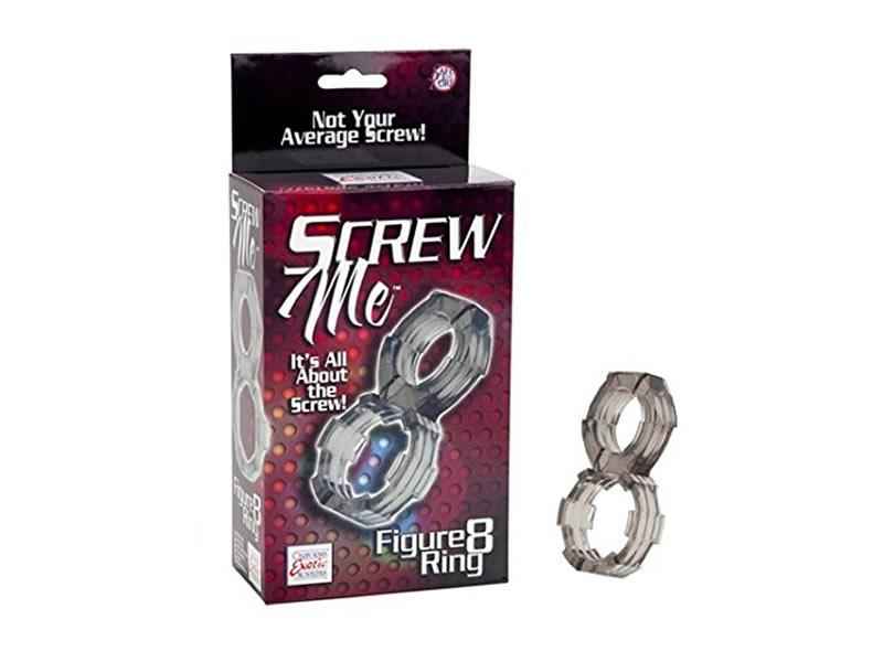 SCREW ME FIGURE 8 RING. DUAL COCK RING. SMOKE. 8. 3CM X 4. 5CM