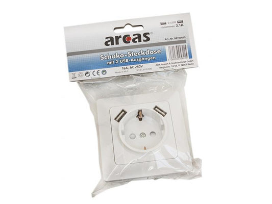 Arcas Schuko-Wall Socket + 2x USB (98700019)