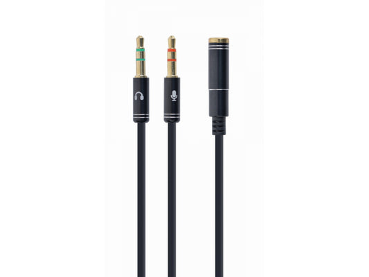 CableXpert 3.5 mm 4-Pin Stecker auf 2x 3.5 mm Stereo-Adapterkabel. black. Metallanschlüsse - CCA-418