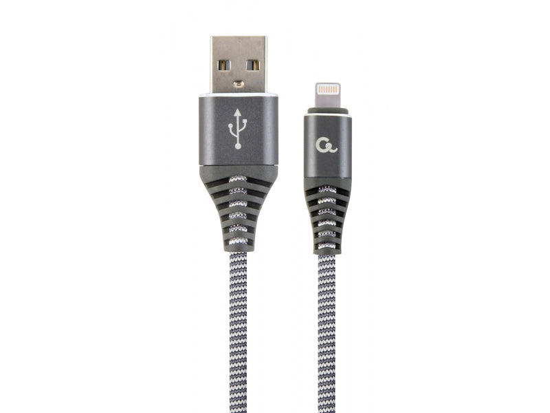CableXpert cotton braided 8-pin 1 m. spacegrey/white - CC-USB2B-AMLM-1M-WB2