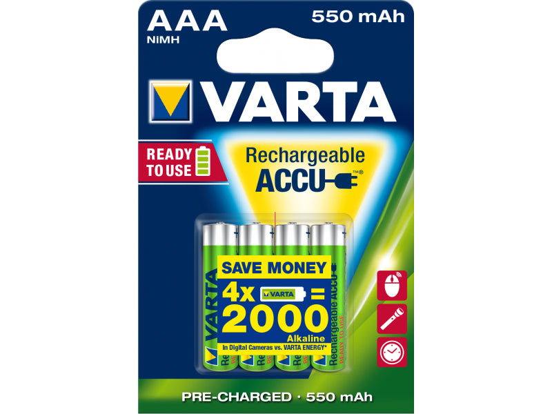 Varta Akku Micro. AAA. HR03. 1.2V/550mAh Accu Power (4-Pack)