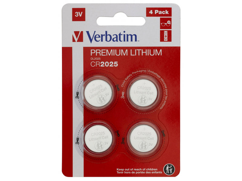 Verbatim Battery Lithium. Knopfzelle. CR2025. 3V - Retail Blister (4-Pack)