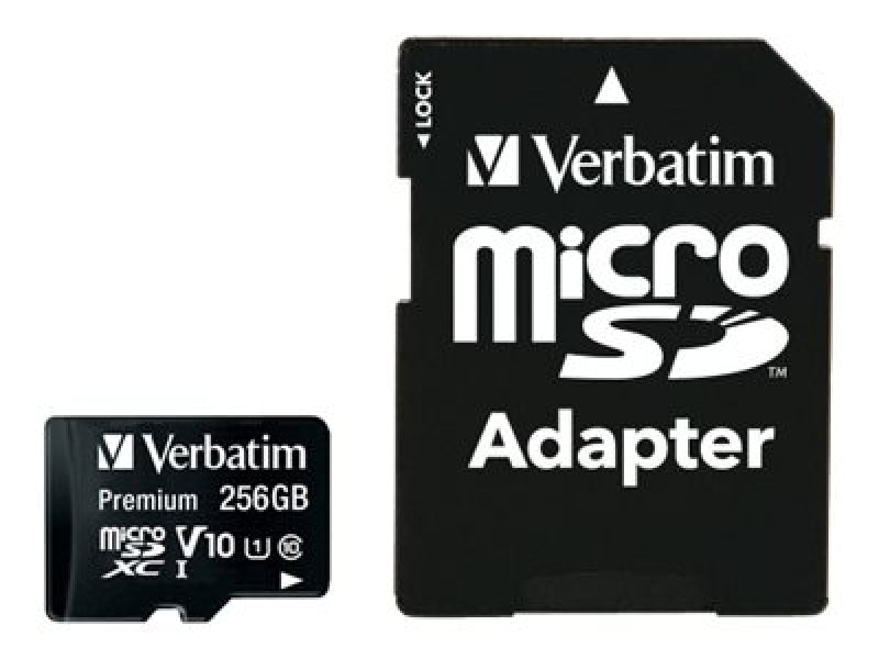 Verbatim MicroSDXC Card 256GB. Premium. Class 10. U1. SD Adapter. Bliste
