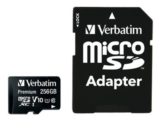 Verbatim MicroSDXC Card 256GB. Premium. Class 10. U1. SD Adapter. Bliste