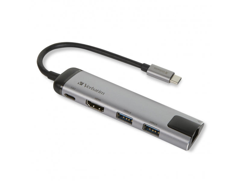 Verbatim USB 3.1-C Hub. Slimline. USB 3.0. HDMI 4K. RJ45 inkl. USB-C Kabel