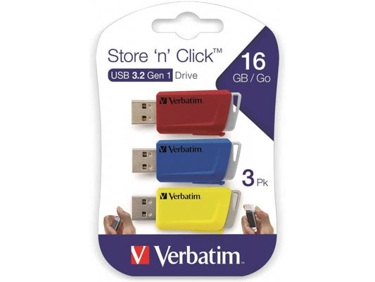 Verbatim Store \'n\' Click - USB 2.0 - 3x16 GB - Red/Blue/Yellow - 16 GB