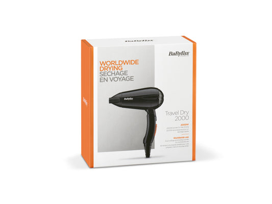 BaByliss Travel Dry 2000 Hairdryer Black 5344E