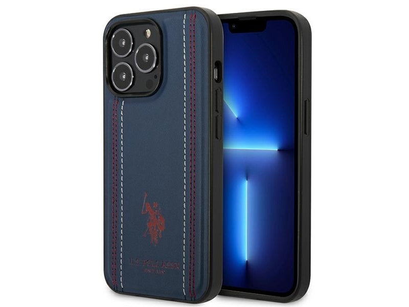 US Polo iPhone 14 Pro navy blue Leather Stitch