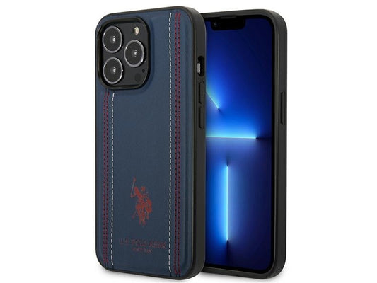 US Polo iPhone 14 Pro navy blue Leather Stitch
