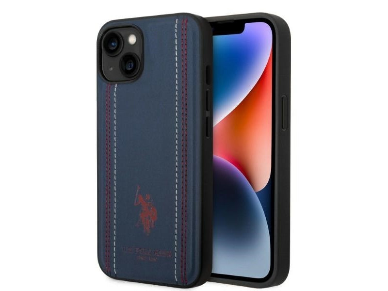 US Polo iPhone 13/14/15 navy blue Leather Stitch
