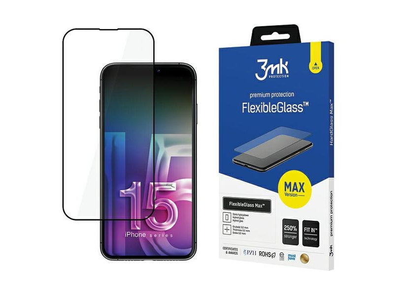 3MK FlexibleGlass Max iPhone 15 Pro Max black Hybrid Glass w. Reinfo. Edges