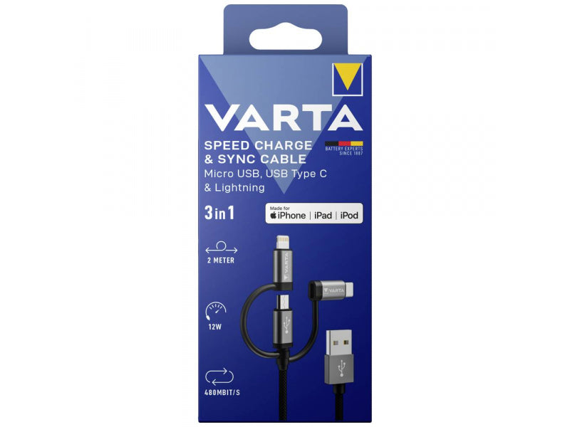 Varta USB cable USB-A USB-Micro-B USB-C Apple Lightning 2m - 57937101111